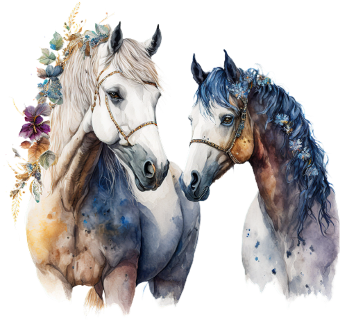 (s346-1-1Q)  Watercolor 2  Horses Couple