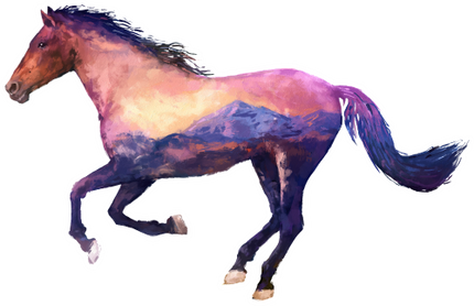 (s324-1-A) Watercolor Double Exposure Horse