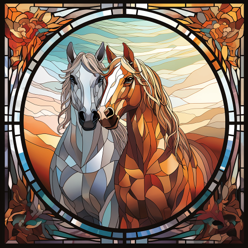 (s150-10-1W) Horse Stained-Glass