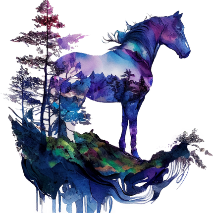 (s346-1-2V)  Watercolor Double Exposure Horse