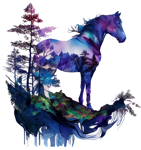 (s346-1-2V)  Watercolor Double Exposure Horse