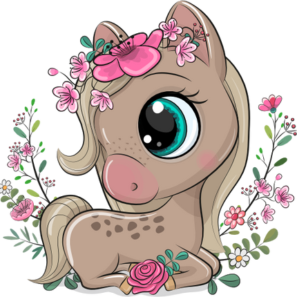 (s133-26-K) Cute Cartoon Horse Flowers