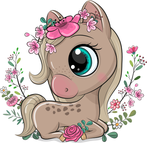 (s133-26-K) Cute Cartoon Horse Flowers