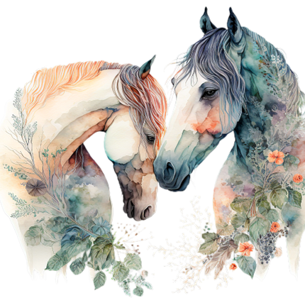 (s346-1-1S)  Watercolor 2  Horses Couple
